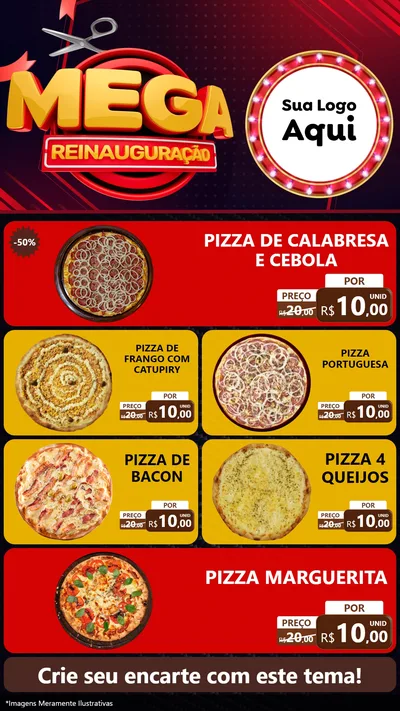 Modelo de TV para TV Vertical com o tema Mega Reinauguração para Pizzaria