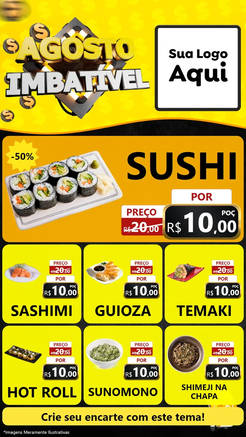 Modelo de Rede Social para Stories com o tema Agosto Imbatível para Comida japonesa