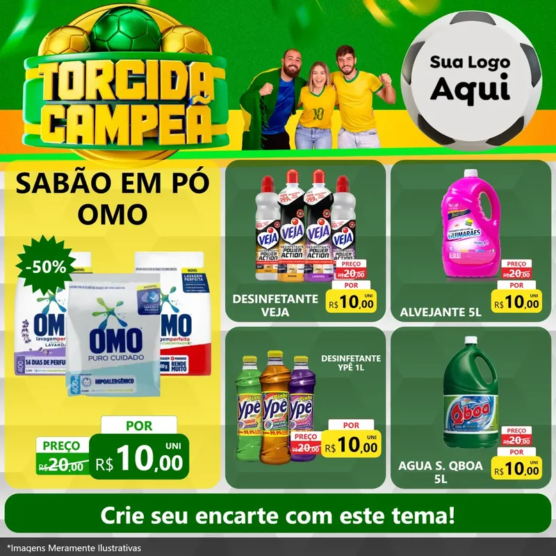 Modelo de Rede Social para Feed Facebook com o tema Torcida Campeã - Copa para Produtos de Limpeza