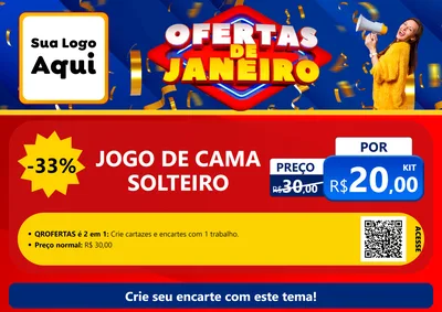 Modelo de Cartaz para Cartaz A4 Horizontal com o tema Ofertas de Janeiro para Cama, Mesa e Banho