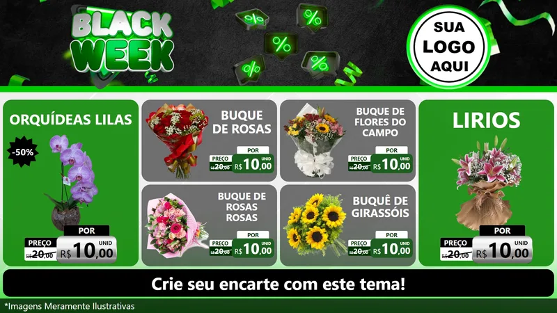 Modelo de TV para TV Horizontal com o tema Black Week para Floricultura e jardim