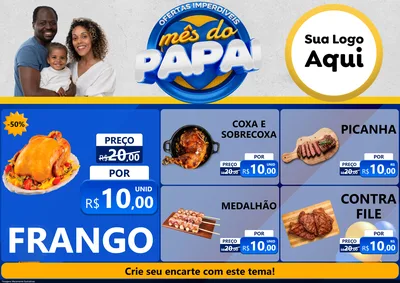 Modelo de Encarte para Encarte A4 Horizontal com o tema Ofertas Imperdíveis Mês Do Papai para Assados