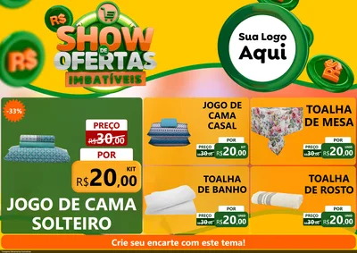 Modelo de Encarte para Encarte A4 Horizontal com o tema Show de Ofertas Imbatíveis para Cama, Mesa e Banho