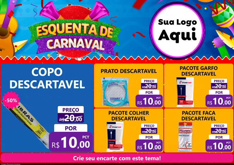 Modelo de Encarte para Encarte A4 Horizontal com o tema Esquenta de Carnaval para Embalagens