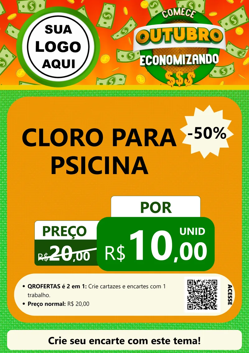 Modelo de Cartaz para Cartaz A4 Vertical com o tema Comece Outubro Economizando para Produtos para Piscina