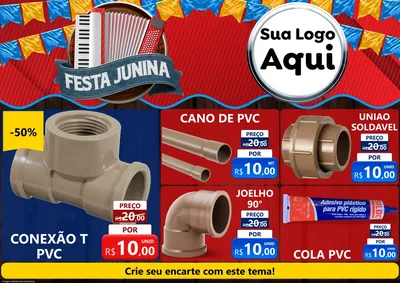 Modelo de Encarte para Encarte A4 Horizontal com o tema Festa Junina para Tubos e conexões