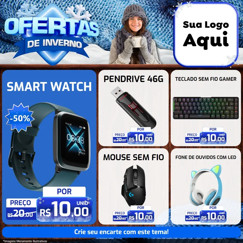 Modelo de Rede Social para Feed Facebook com o tema Ofertas de Inverno para Informática