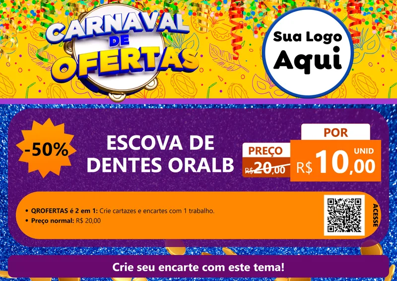 Modelo de Cartaz para Cartaz A4 Horizontal com o tema Carnaval de Ofertas para Higiene Pessoal