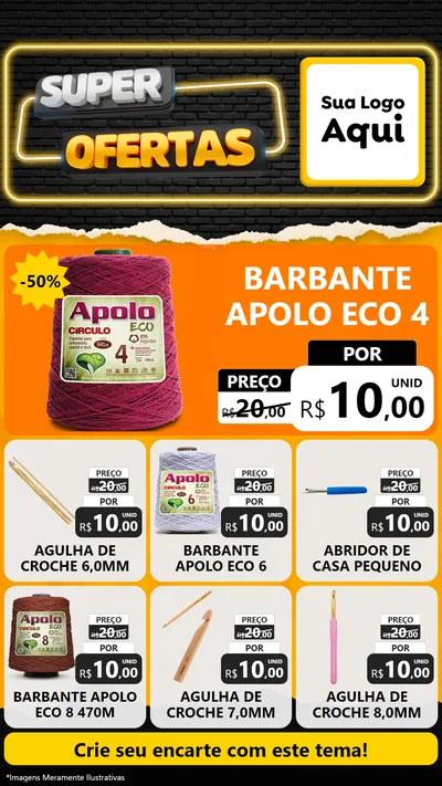 Modelo de Rede Social para Stories com o tema Super Ofertas para Armarinho e Aviamentos