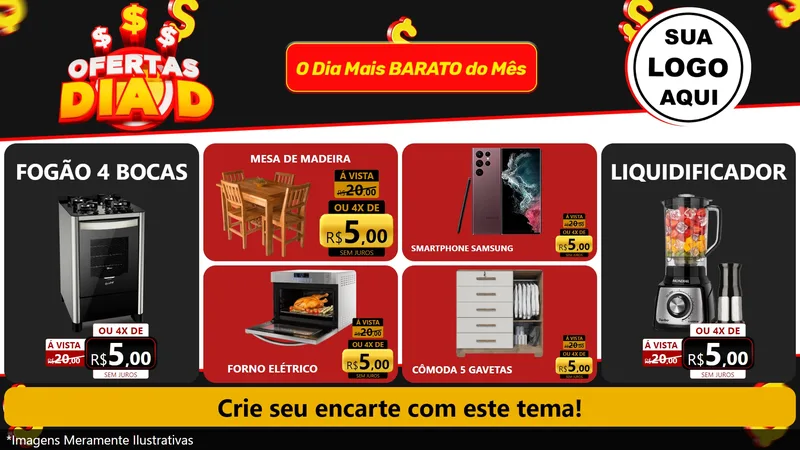 Modelo de TV para TV Horizontal com o tema Ofertas Dia D para Móveis e Eletro