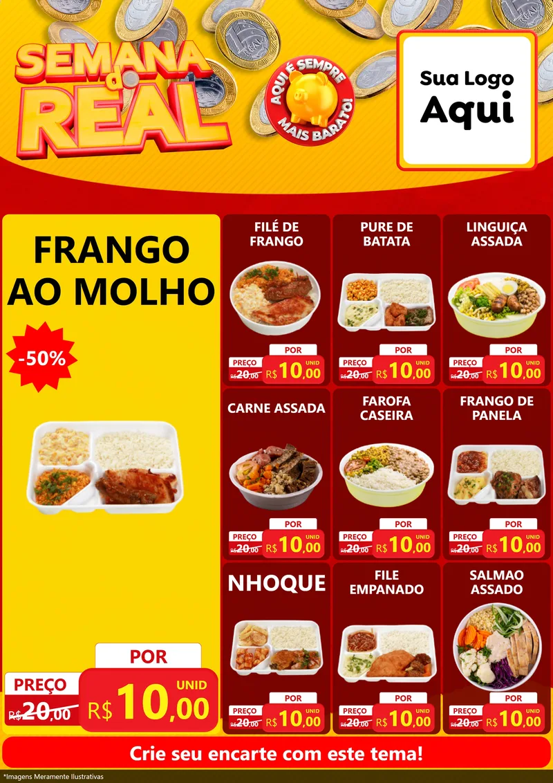 Modelo de Encarte para Encarte A4 Vertical com o tema Semana do Real para Restaurante