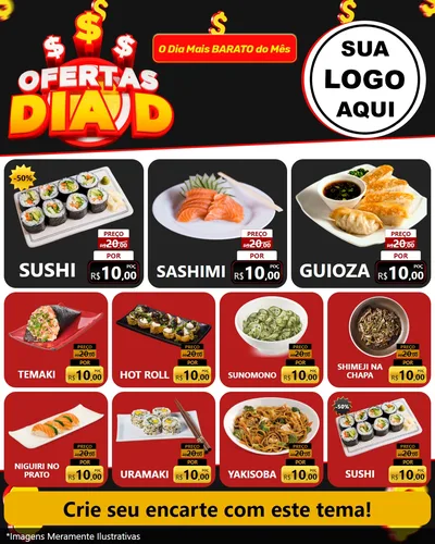 Modelo de Rede Social para Feed Instagram com o tema Ofertas Dia D para Comida japonesa