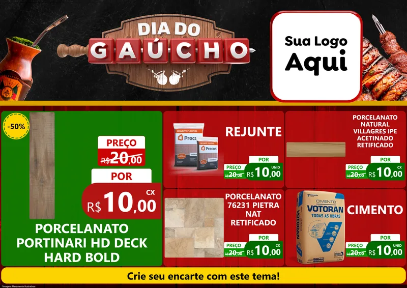 Modelo de Encarte para Encarte A4 Horizontal com o tema Dia do Gaúcho para Pisos e revestimentos