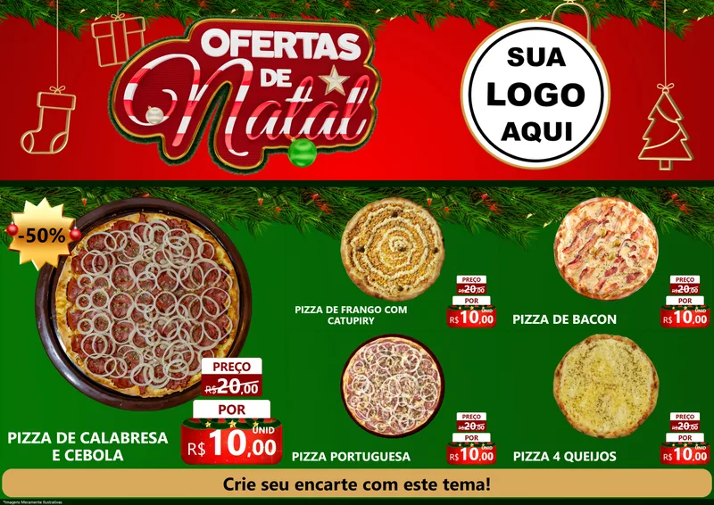 Modelo de Encarte para Encarte A4 Horizontal com o tema Ofertas de Natal para Pizzaria