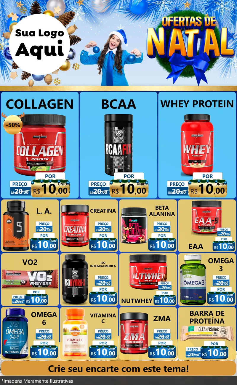 Modelo de Encarte para Encarte Grande com o tema Ofertas de Natal para Suplementos alimentares