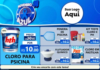 Modelo de Encarte para Encarte A4 Horizontal com o tema Novembro Azul para Produtos para Piscina
