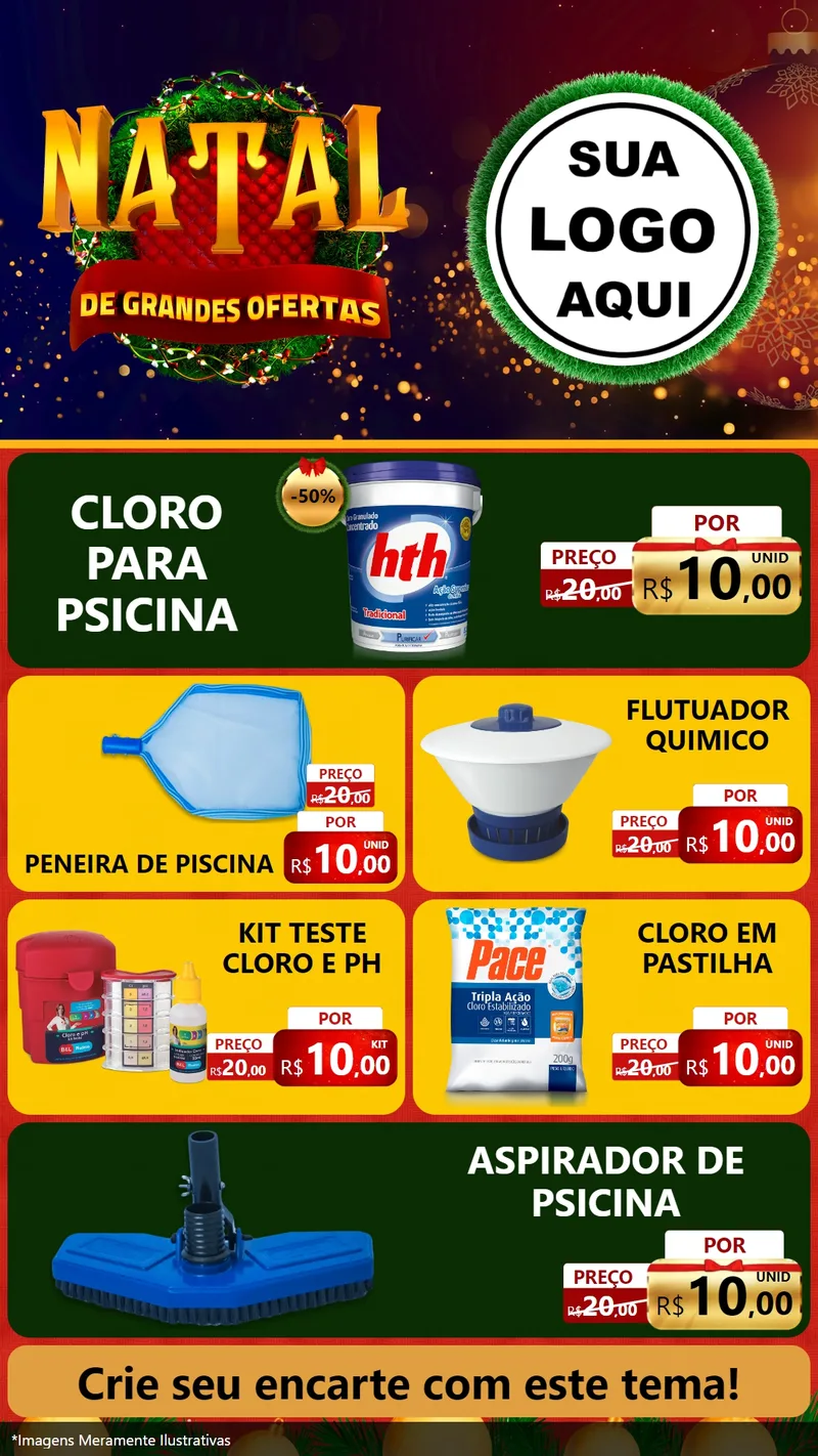 Modelo de TV para TV Vertical com o tema Natal de Grandes Ofertas para Produtos para Piscina