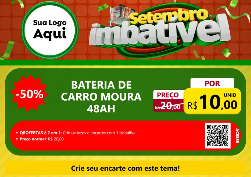 Modelo de Cartaz para Cartaz A4 Horizontal com o tema Setembro Imbatível para Baterias Elétricas