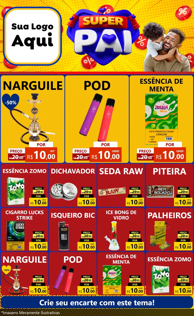 Modelo de Encarte para Encarte Grande com o tema Super Pai para Tabacaria
