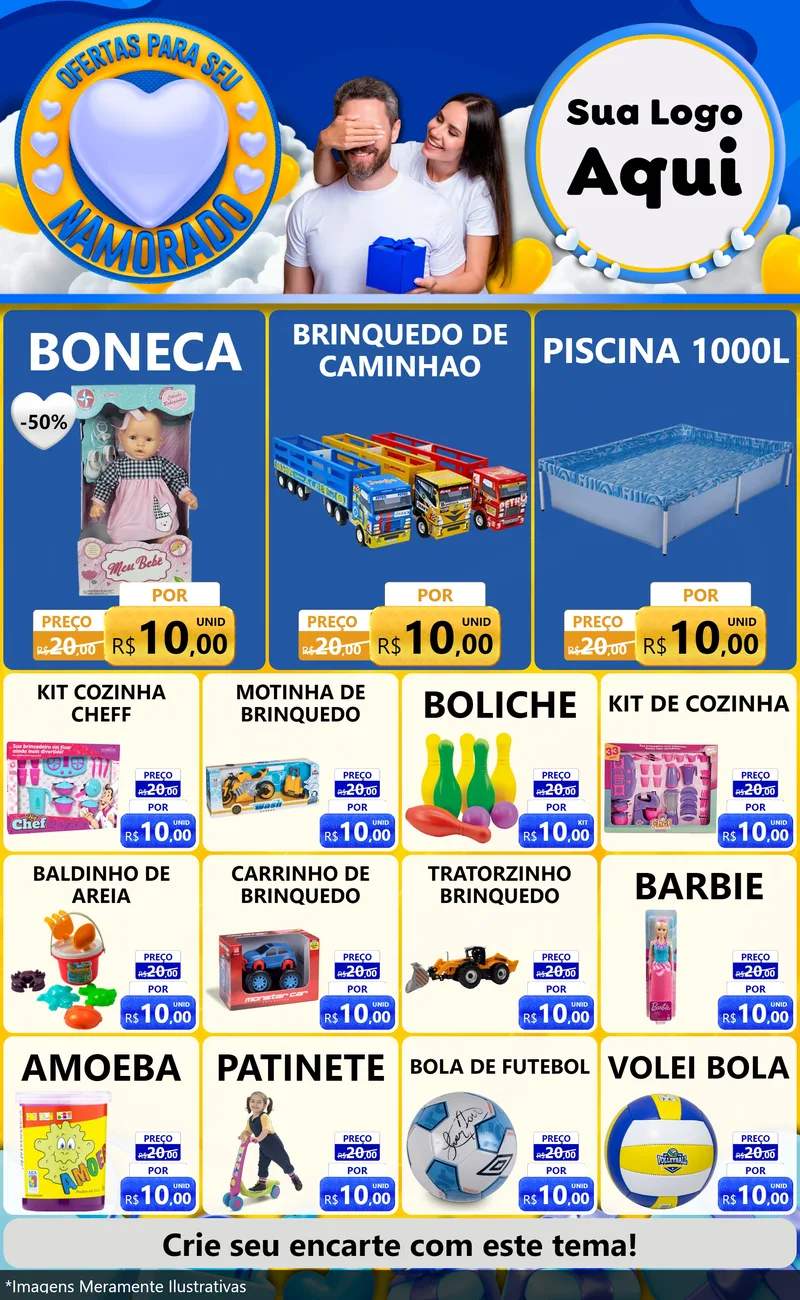 Modelo de Encarte para Encarte Grande com o tema Ofertas Para Seu Namorado para Brinquedos