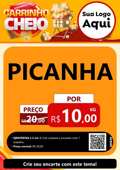 Modelo de Cartaz para Cartaz A4 Vertical com o tema Promoção carrinho cheio para Açougue