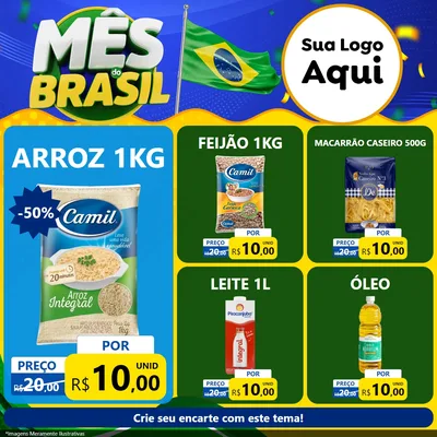Modelo de Rede Social para Feed Facebook com o tema Mês do Brasil para Supermercado
