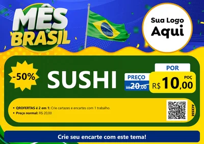 Modelo de Cartaz para Cartaz A4 Horizontal com o tema Mês do Brasil para Comida japonesa