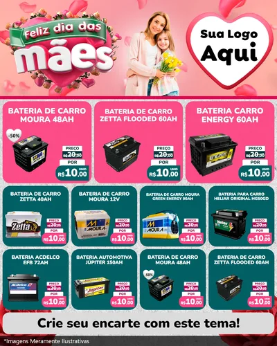 Modelo de Rede Social para Feed Instagram com o tema Feliz Dia das Mães para Baterias Elétricas