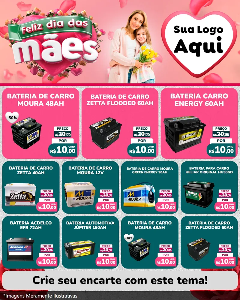 Modelo de Rede Social para Feed Instagram com o tema Feliz Dia das Mães para Baterias Elétricas