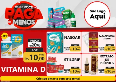 Modelo de Encarte para Encarte A4 Horizontal com o tema Aqui você paga menos para Farmácia