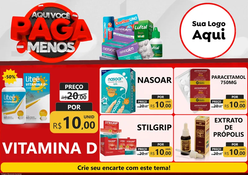 Modelo de Encarte para Encarte A4 Horizontal com o tema Aqui você paga menos para Farmácia