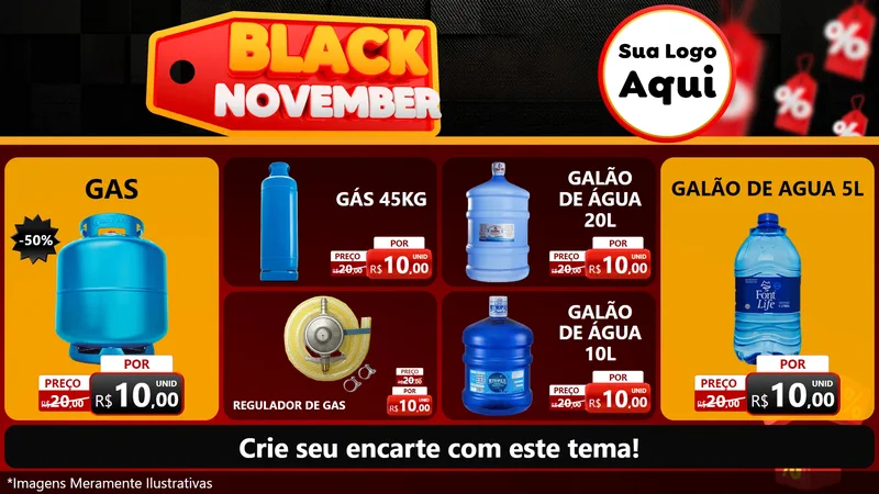Modelo de TV para TV Horizontal com o tema Black November para Água e gás