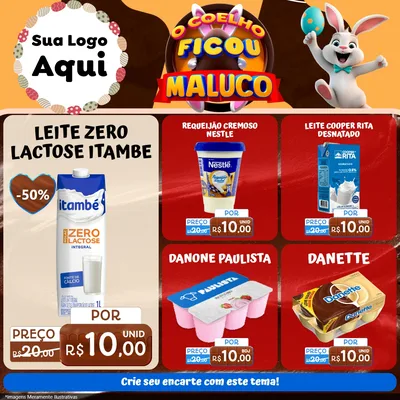 Modelo de Rede Social para Feed Facebook com o tema O Coelho Ficou Maluco - Páscoa para Frios e Laticínios