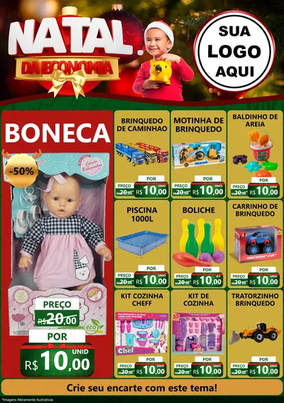 Modelo de Encarte para Encarte A4 Vertical com o tema Natal da Economia para Brinquedos