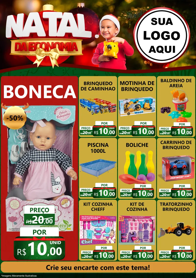 Modelo de Encarte para Encarte A4 Vertical com o tema Natal da Economia para Brinquedos
