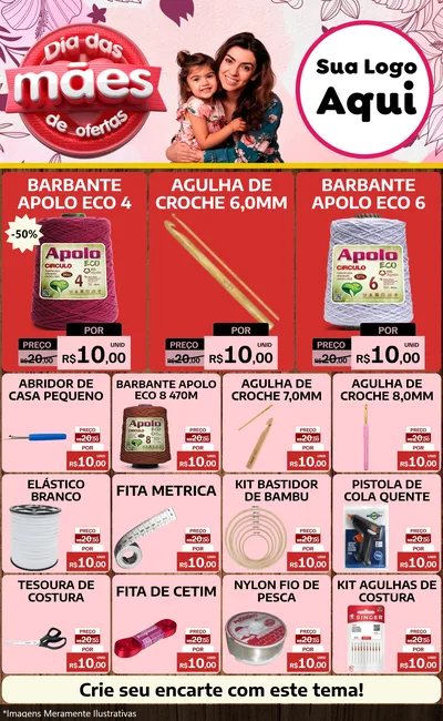Modelo de Encarte para Encarte Grande com o tema Dia Das Mães De Ofertas para Armarinho e Aviamentos