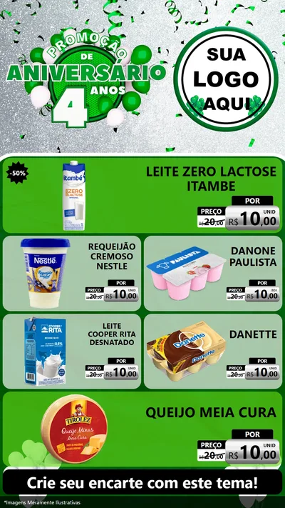 Modelo de TV para TV Vertical com o tema Promoção de Aniversário - 4 Anos para Frios e Laticínios