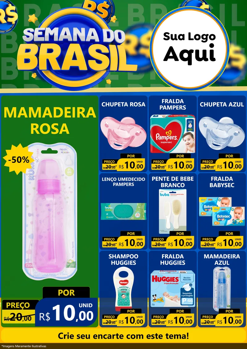 Modelo de Encarte para Encarte A4 Vertical com o tema Semana Do Brasil para Bebês
