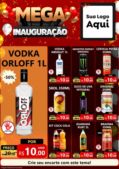 Modelo de Encarte para Encarte A4 Vertical com o tema Mega Inauguração para Distribuidora de bebidas