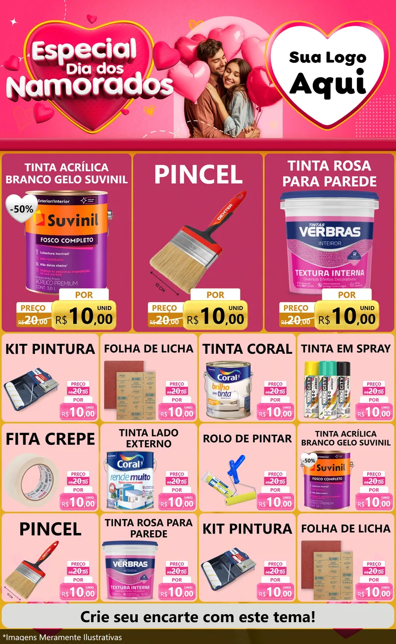 Modelo de Encarte para Encarte Grande com o tema Especial Dia dos Namorados para Tintas e Ferramentas