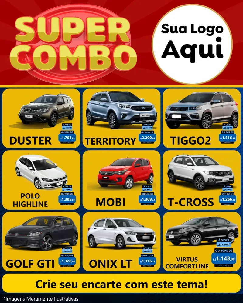 Modelo de Rede Social para Feed Instagram com o tema Super Combo para Concessionaria de Carros