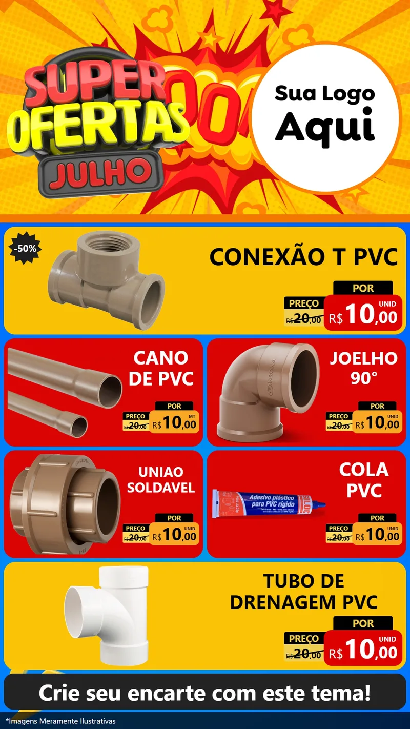 Modelo de TV para TV Vertical com o tema Super Ofertas Julho para Tubos e conexões
