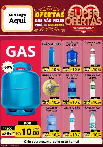 Modelo de Encarte para Encarte A4 Vertical com o tema Dia dos Namorados para Água e gás