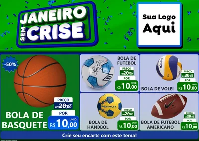 Modelo de Encarte para Encarte A4 Horizontal com o tema Janeiro Sem Crise para Artigos Esportivos