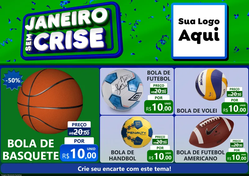 Modelo de Encarte para Encarte A4 Horizontal com o tema Janeiro Sem Crise para Artigos Esportivos