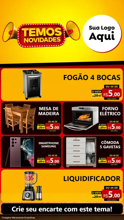 Modelo de TV para TV Vertical com o tema Temos Novidades para Móveis e Eletro