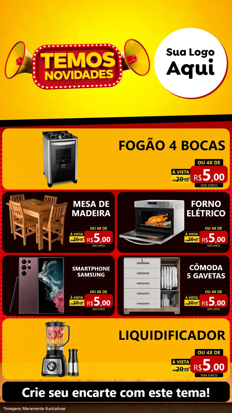 Modelo de TV para TV Vertical com o tema Temos Novidades para Móveis e Eletro