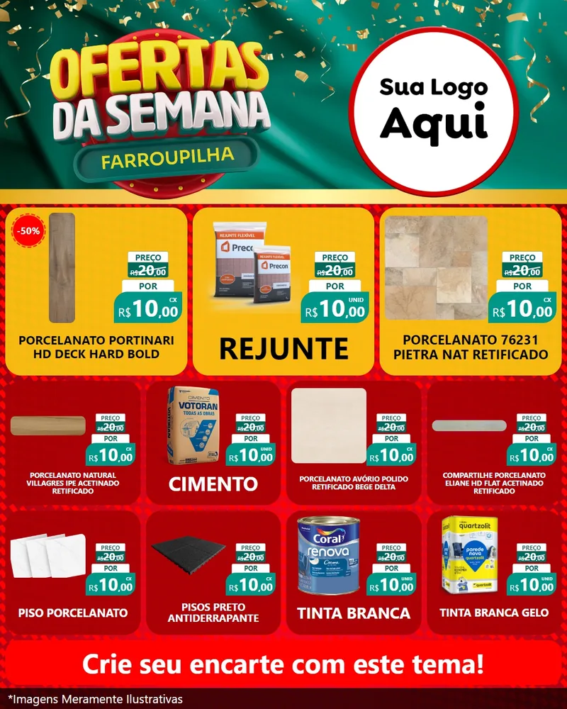 Modelo de Rede Social para Feed Instagram com o tema Ofertas da Semana Farroupilha para Pisos e revestimentos