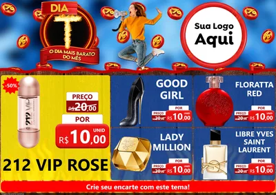 Modelo de Encarte para Encarte A4 Horizontal com o tema Dia T - O Dia Mais Barato Do Mês para Perfumes