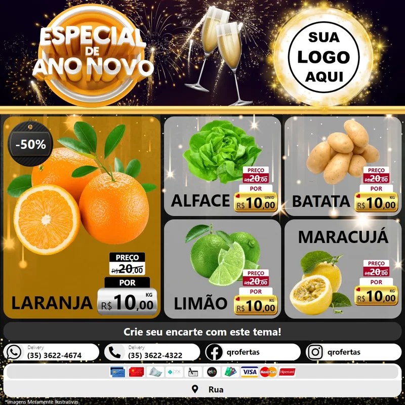 Modelo de Rede Social para Feed Facebook com o tema Especial de Ano Novo para Hortifrúti